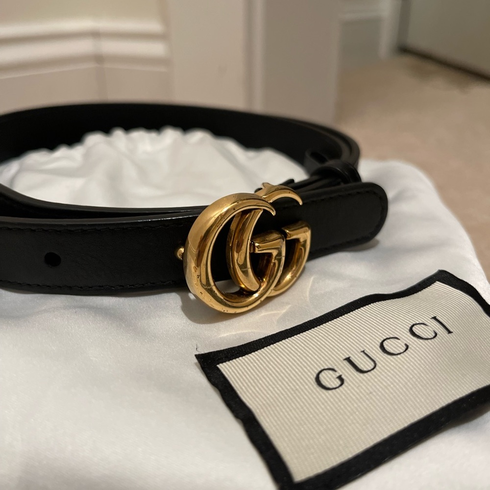 Leather belt with Double G buckle - Black